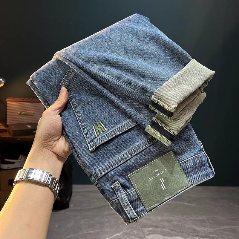 

Джинсы мужские 2025 весна-лето с принтом, легкая роскошь, модные, стрейч, облегающие, повседневные, слегка свободные, простые, универсальные, молодежные 32