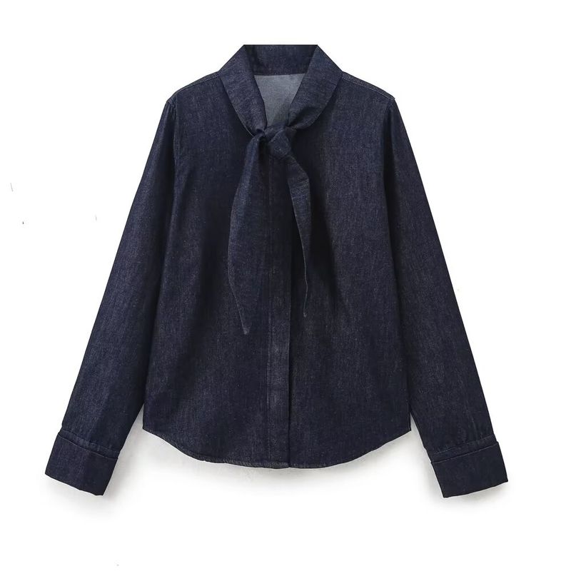 Kaslead New Arrival Women's Fashion Style Bowknot Decoration Denim Shirt Pants 6840268 6840269