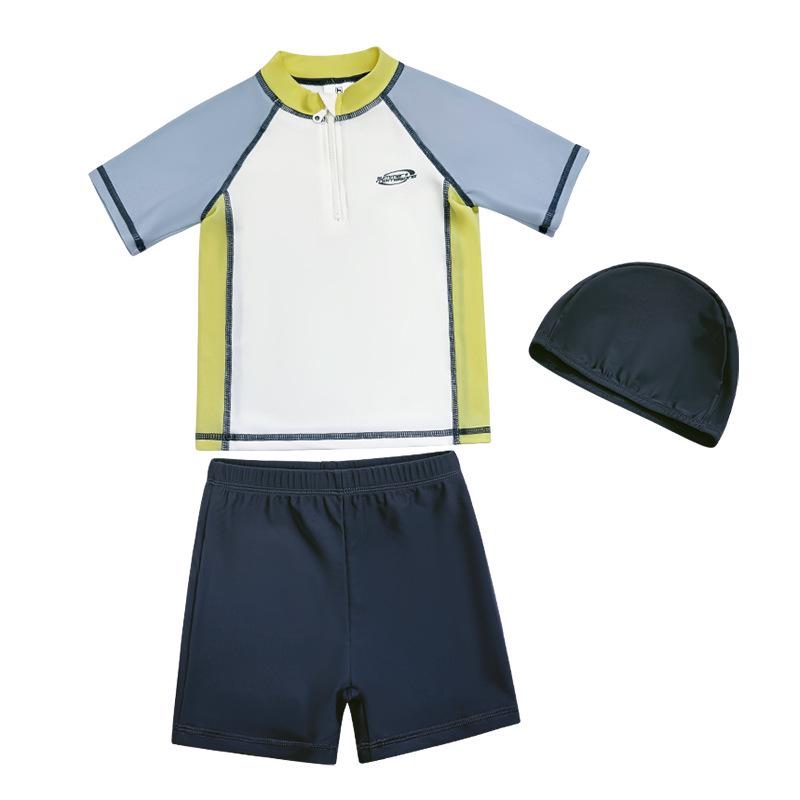 Trendy 2025 Boys Sun Protection Swimwear Set - Split Short Sleeve Beach Swimsuit 140