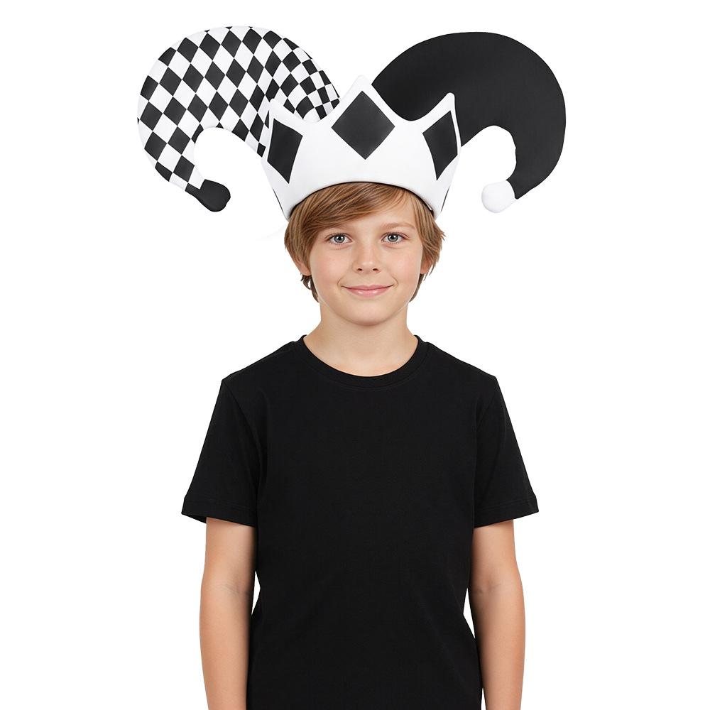April Fools Day Funny Clown Hat Black White Plaid Polka Dot Party Stage Headwear