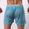 Erotic Men Solid Color Mesh See Through Hollow out Drawstring Shorts Beach Pants