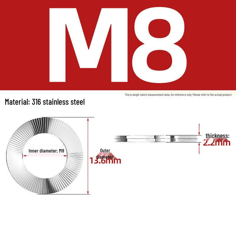 DIN25201 304 Stainless Steel Self-Locking Double Stack Washer, 65Mn Manganese Anti-Loosening, Double-Sided Tooth Layer.