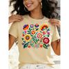 Mexican Colorful Floral Festival Letter Printed T-shirt, Women's Casual Short Sleeved Round Neck Top