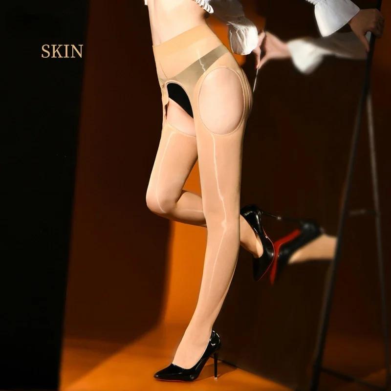 Sexy Öl Glänzend Vierseitig Offen Strumpfhose Seidige Strumpfhalter Strumpf Verführung Sexspiel Club Tanz Büro Dame Damenmode