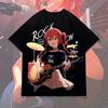 Oversized Black Short-Sleeve T-Shirt Featuring Anime Girl Bassist Live Performance Graphic Print For Music & Anime Fans