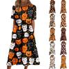 Women's Casual Halloween Print Dress with Round Neck and Pockets for Parties