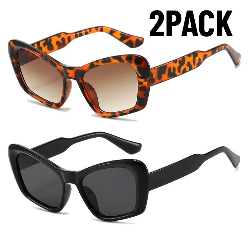 2PACK Vintage Cat Eye Oversized Sunglasses Women Gradient Eyewear Shades Women Black Luxury Square Glasses UV400