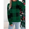 Women European Style Contrast Color Plaid High Neck Long Lantern Sleeve Pullover Sweater