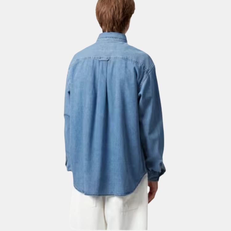 Carhartt WIP Loose Fit Logo Embroidered Button-Up Denim Long Sleeve Shirt Men shirts I034525-01-06