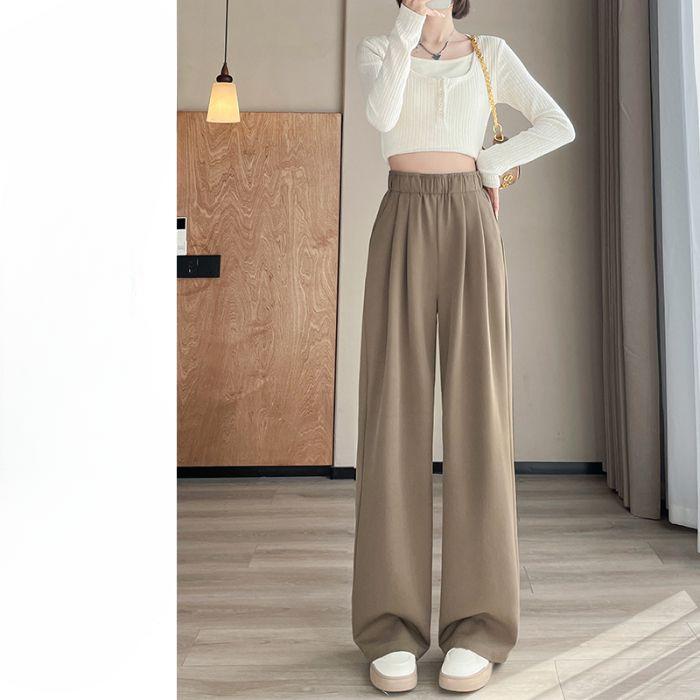 Navy Blue Narrow Version Suit Pants for Women In Spring and Autumn New Style Small Straight-leg Casual High-waist Drooping Wide-leg Pants