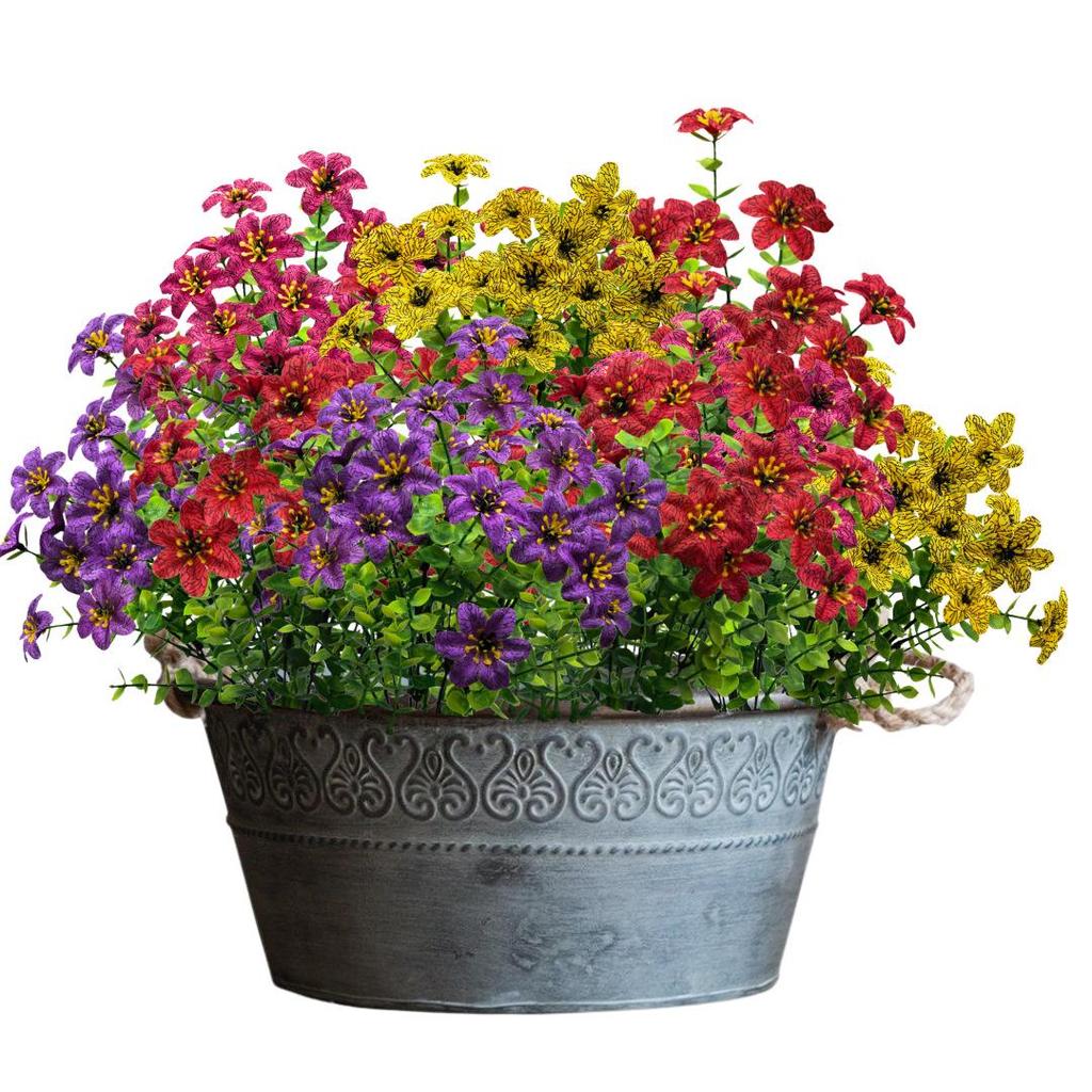 7-Fork Eucalyptus Violet Artificial Flowers - Small Green Plastic Bunch for Home & Garden