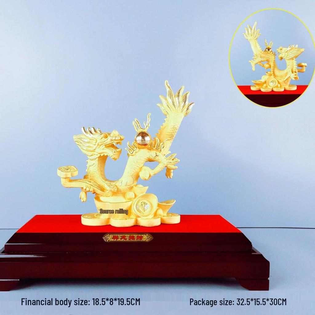 Flocked Gold Dragon Zodiac Ornament for Year of the Dragon - Wealth-Attracting Decoration and Business Gift