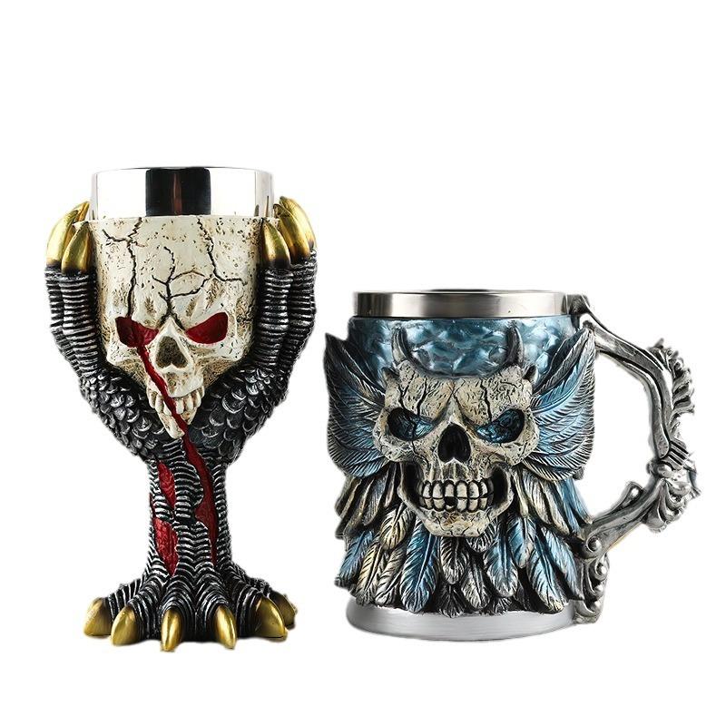 Skeleton Water Cup Halloween Themed Skull Mug with Scary Ghost Claw Detail Resin Craft Goblet for Unique Craft Ornaments