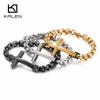 Edelstahl Kreuzarmbänder für Herren 21cm GoldMatt Kruzifix Anhänger Gliederkette Armband Religiöser Christus Schmuck