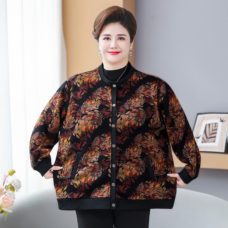 Fleece-Lined Knit Cardigan Jacket for Plus-Size Elderly Women for Autumn and Winter