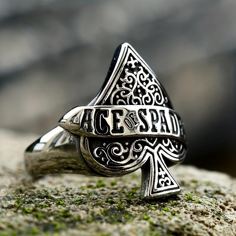 New Poker Spade Heart Men's Ring Retro Letter Hand Jewelry