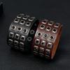 Retro Rivet Wide Genuine Leather Bracelet Fashion Jewelry Rock Punk Adjustable Length Bracelets Men Wristband Bangle