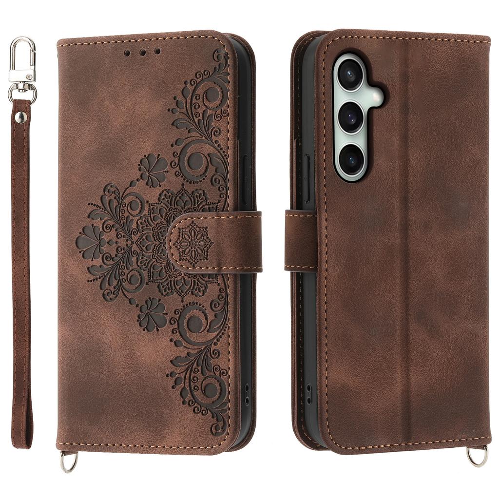For Samsung Galaxy S24 FE Case Flower Pattern PU Leather Wallet Phone Cover with Shoulder Strap