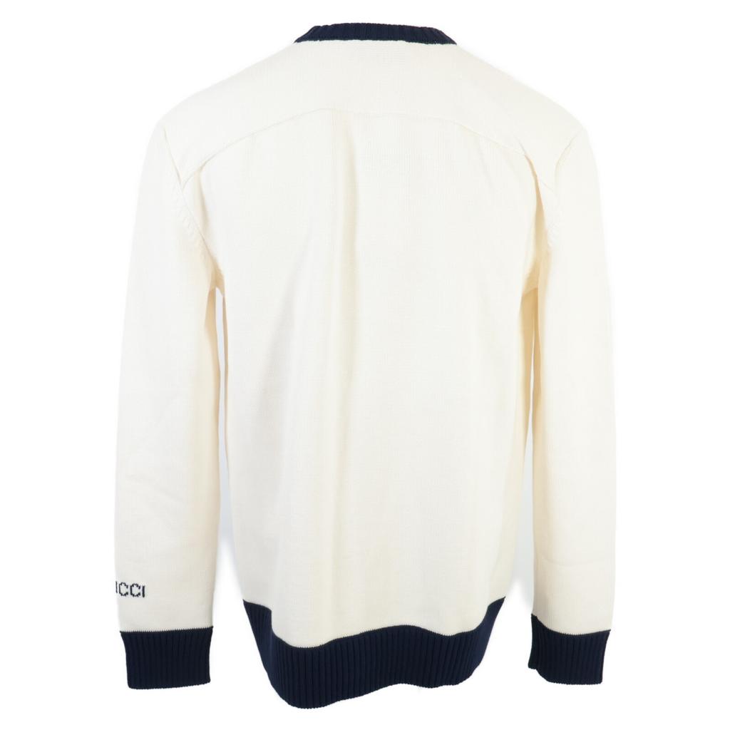 Gucci [Domestic Regular/25Stainless Steel] 814520 XKEJS Intarsia Cotton Knit Cardigan Tops M White / NavyUsed