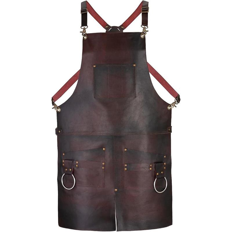 Pu Leather Work Apron Pocket Restaurant Kitchen Housework Waterproof Oil Resistant Dirt Resistant Apron