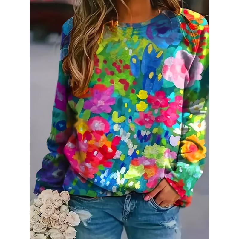 Maglione Largo da Donna 2026 Primavera, Estate, Autunno e Inverno Nuovo Design Stampato Top T-shirt a Manica Lunga Girocollo Taglia Larga