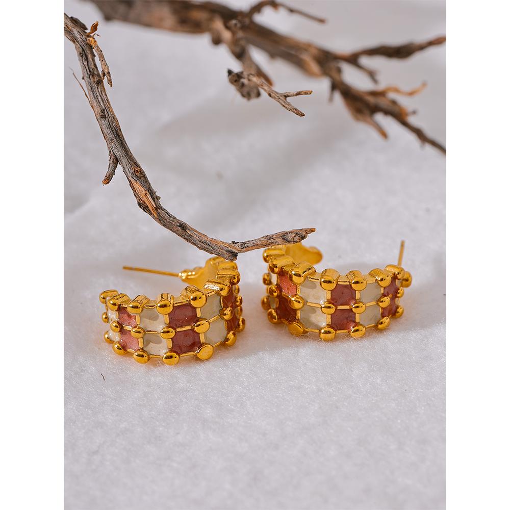 Yhpup Fashion Enamel Stainless Steel C-Shape Geometric Unusual Earrings Gold Color Charm Metal Versatile Jewelry Bijoux Femme