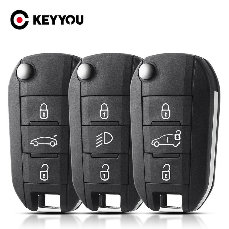 KEYYOU Gusci Guscio Chiave Auto Telecomando Pieghevole a 3 Pulsanti Per Citroen Aircross C3 C4 Per Peugeot 308 208 508 3008 5008 VA2/HU83