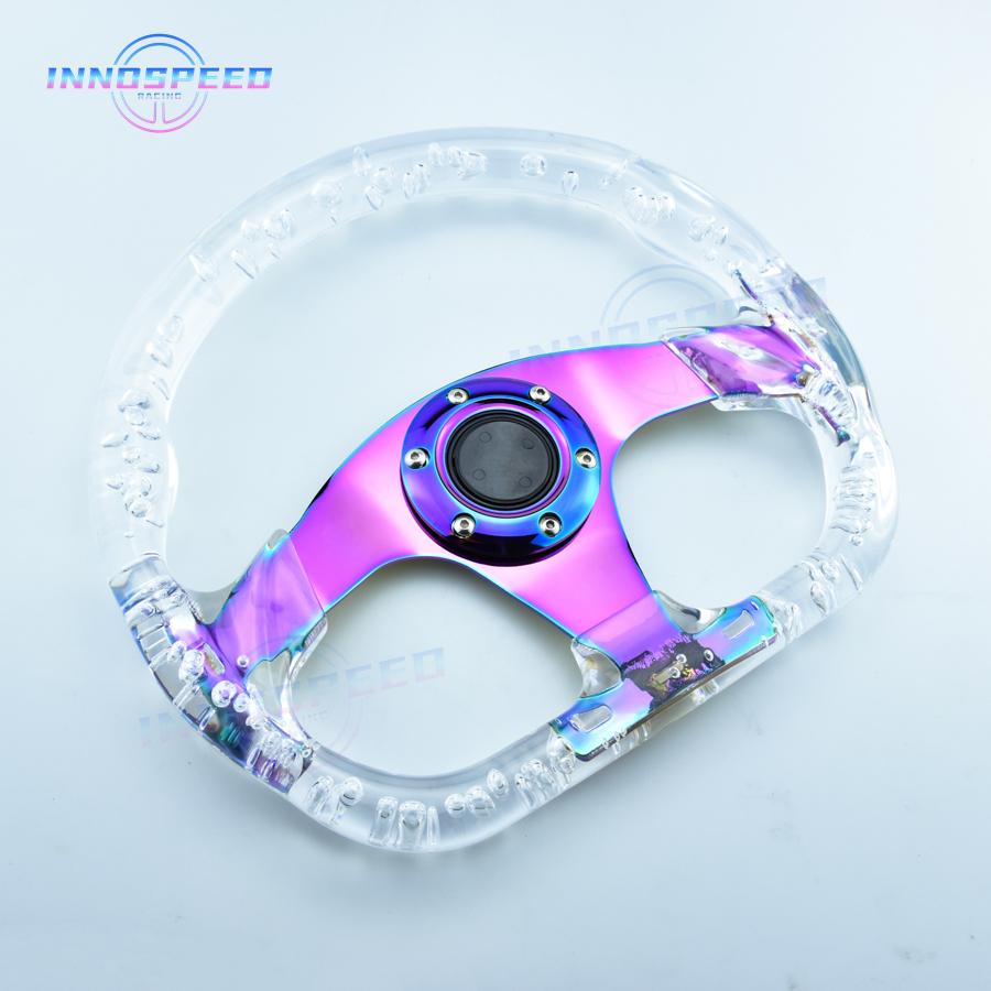 13inch D Shape Acrylic Racing Game Steering Wheel Neo Chrome Spoke Car Modified Sports Steering Wheels
