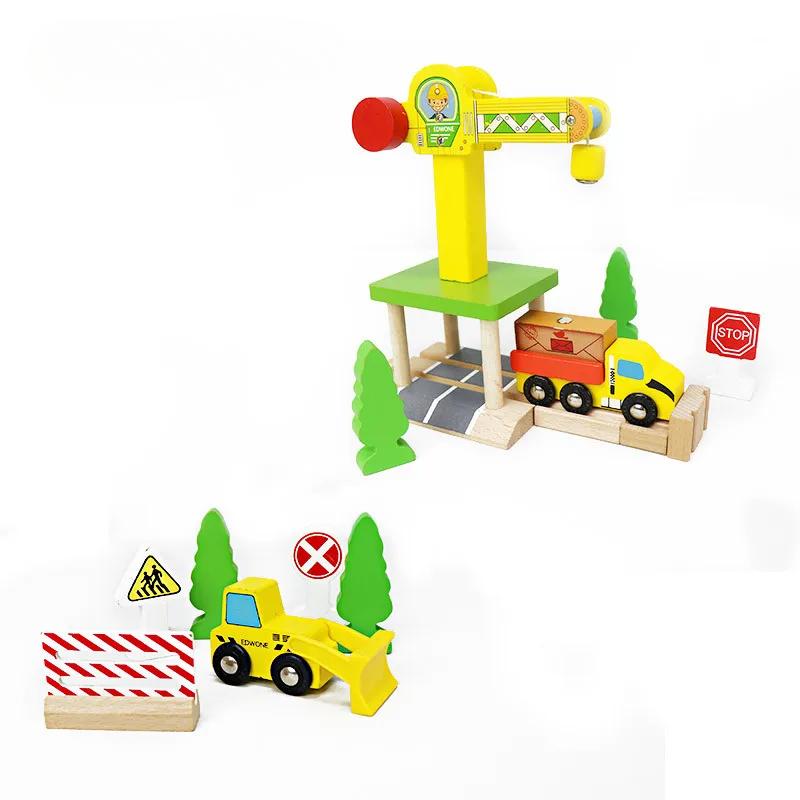Children's Wooden Track Set Magnetic Small Train Assembly Combination Suspension Bridge Wooden Boy and Girl Toy Gift
