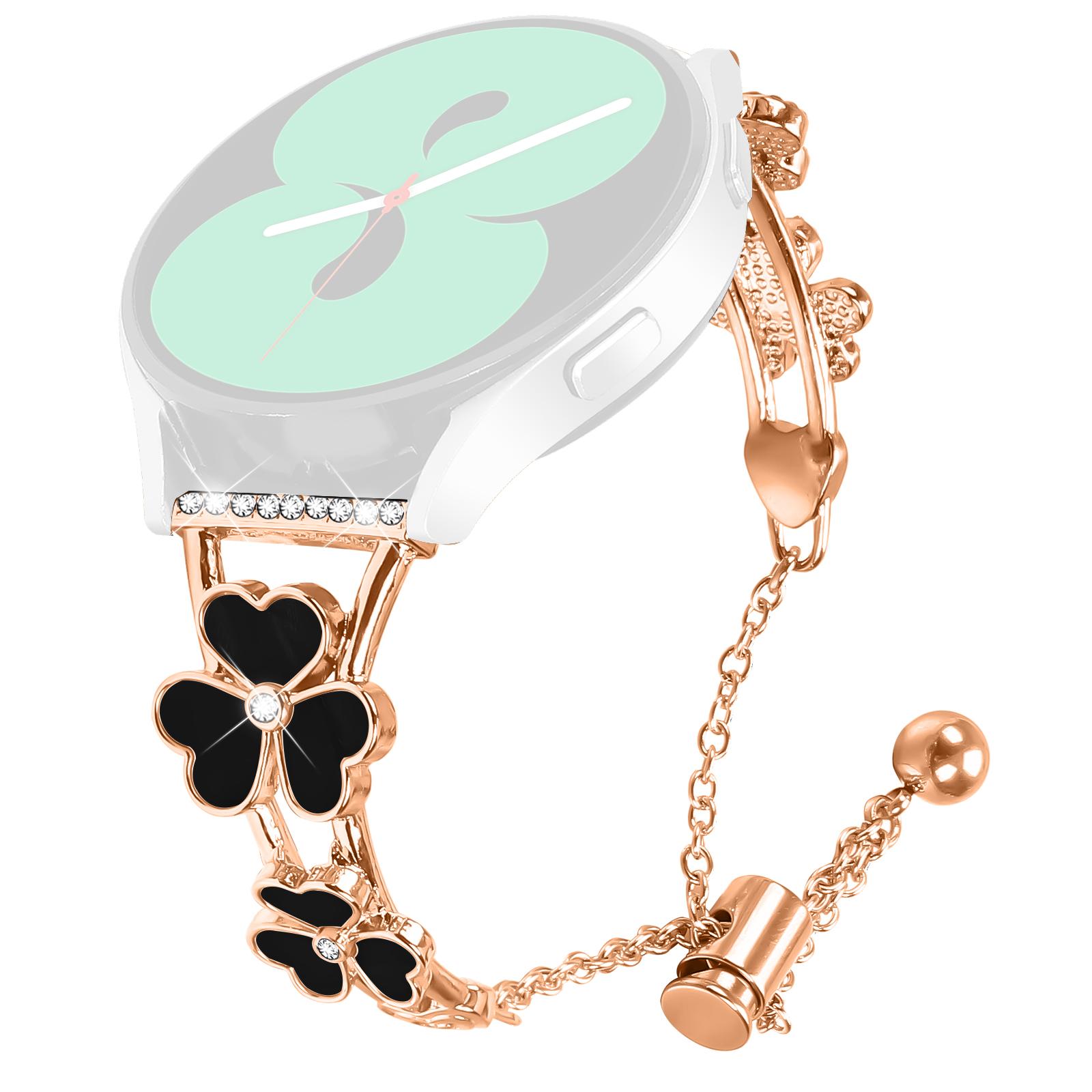 

For Huami Amazfit GTS 3 Watchband Heart Clover Decor Zinc Alloy Metal Strap Rose Gold