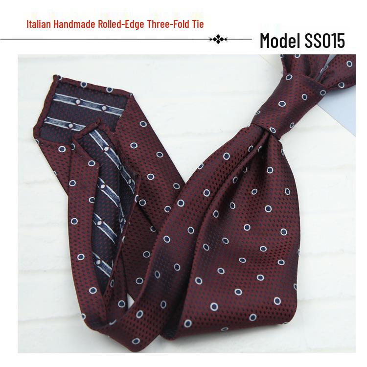 Men's Formal Arrow-Shaped Tie - Italian Handmade Rolled Edge, Three-Fold Pleat, Perfect for Weddings & Suits