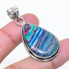 Natural Rainbow Calsilica Gemstone 925 Sterling Silver Pendant 1.77" AP-15385