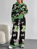 Retro Pattern Splicing European, American Autumn And Winter Casual Long-Sleeved Suit Women'S Hooded Sweater Trousers Two-Piece Set