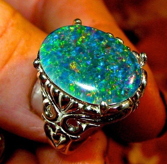 European American Fashion Retro Oval Opal Ring Size 6