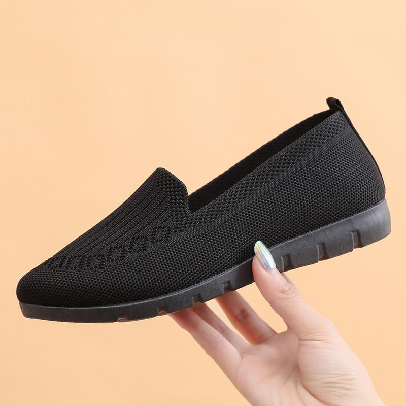 Spring and Summer Cloth Shoes Medium Shoes Flying Woven Mesh Breathable Shoes Flat Bottom Shallow Mouth Casual Shoes