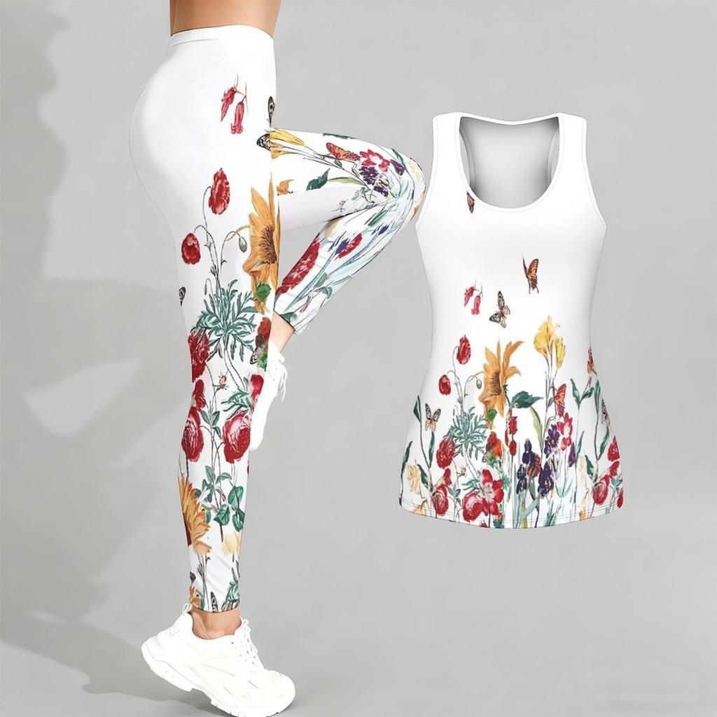 Wolf Totem Print Yoga Outfit for Women Fashion Workout Leggings Fitness Sports Casual Yoga Set Sports Suit