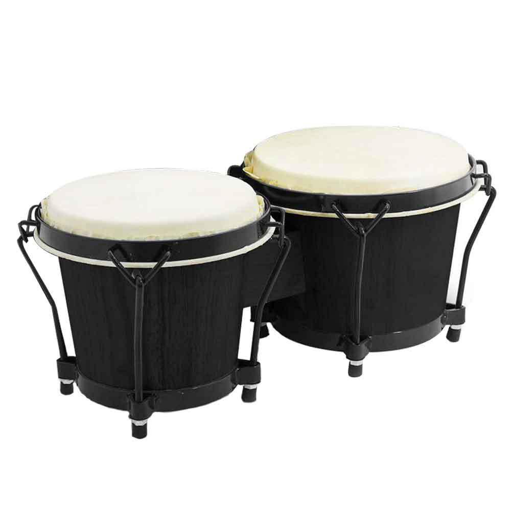 Set Bongo in Legno Massello con Pelle di Pecora e Chiave, 6 pollici e 7 pollici, 7 pollici e 8 pollici