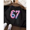 Unisex Kids Red Crewneck Sweatshirt For 4-12 Boys Girls Cute 3D Swirl Donut Candy Number 67 Print Soft Fleece Long Sleeve Pullover