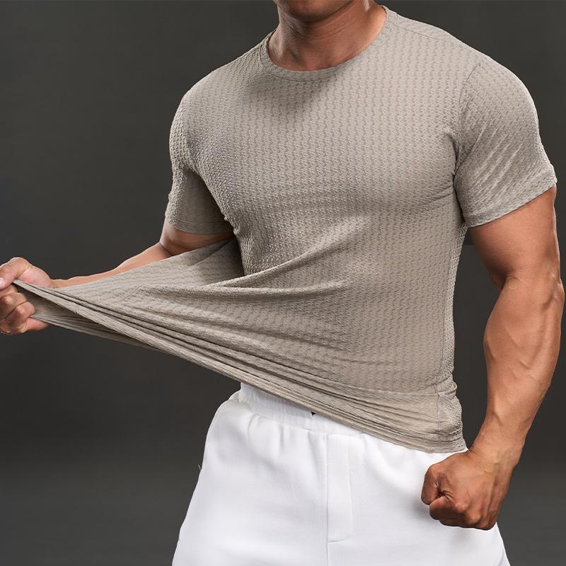 New Summer American Style Casual Short-sleeved T-shirt Fashionable Sports Slim Elastic Fitness Outdoor T-shirt Men