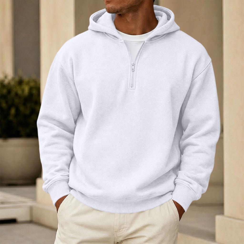 Men's Casual Hoodie Sweatshirt with Zip Collar, Multi-Pocket, Long Sleeve