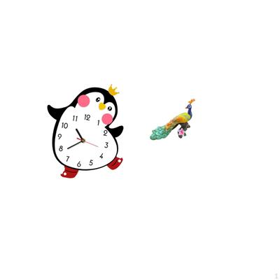Penguin Peacock Wooden Wall Clock Sculpture Decorative Figurine Ornament for Bedroom Garden Home