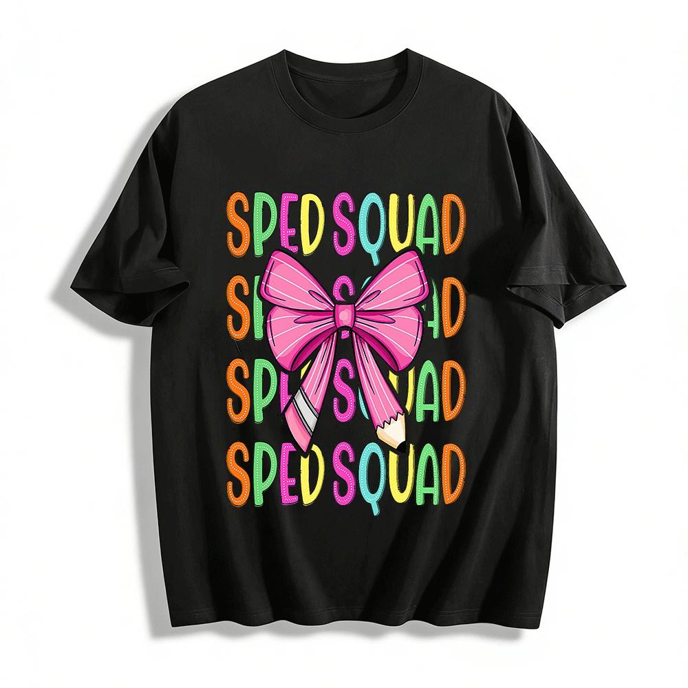 SPED Squad Coquette Bow Pencil Graphic Teacher Special Ed Tee Pure cotton T-shirt XXS