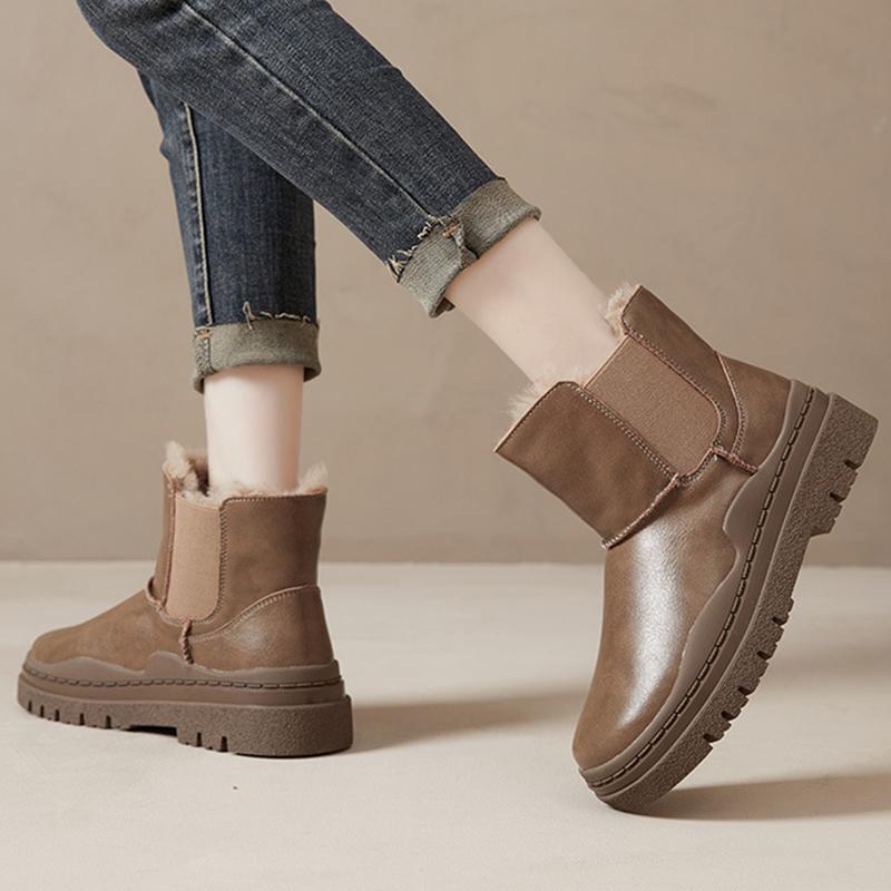 Winter Women Genuine Cowhide Rabbit Fur Snow Boots New Winter Thick-soled Cotton Boots Waterproof Plus Velvet Thick Cotton Boots