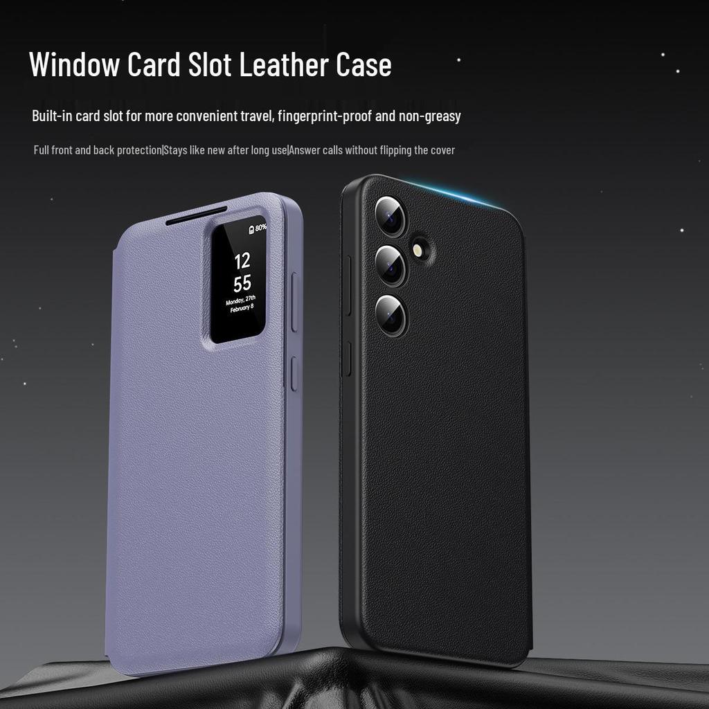 Samsung S26 Ultra Leather Case with Card Slot & Smart Sleep Window