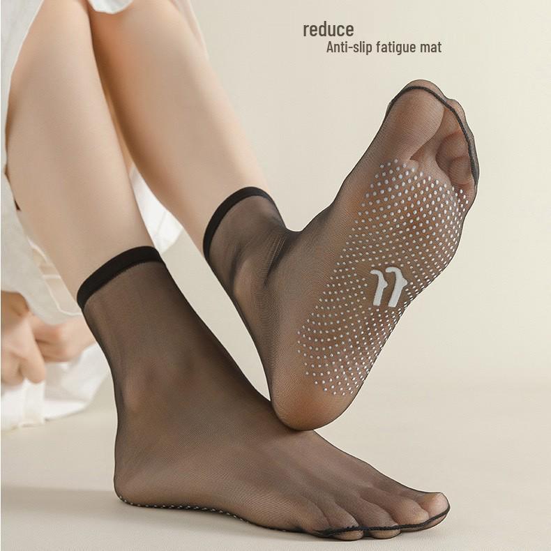 Crystal Women's Ultra-Thin Anti-Snag Mid-Calf Sheer Anti-Slip Stockings - Transparent Flesh Color for Summer