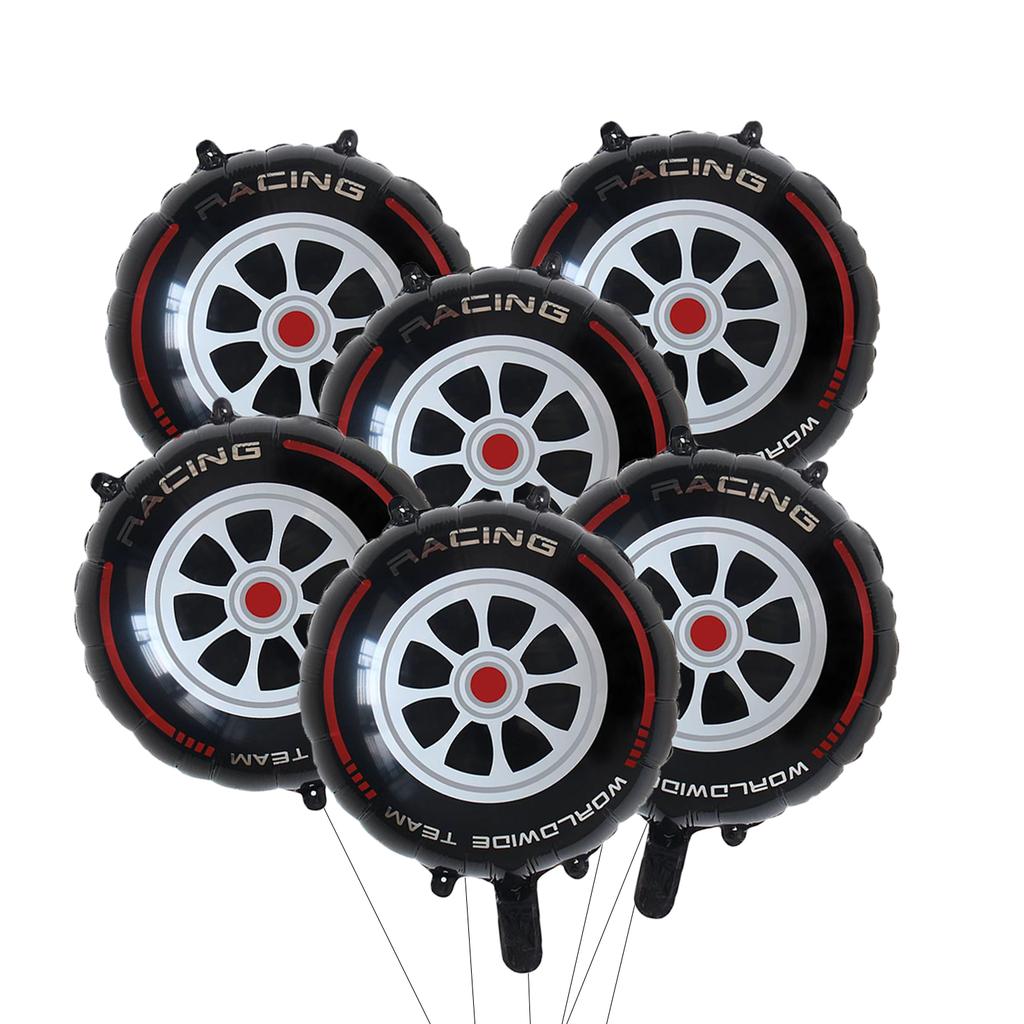 6 Pack of 18 Inch Racing Theme Party Decorative Wheel Balloon Black and White Square Balloon Set