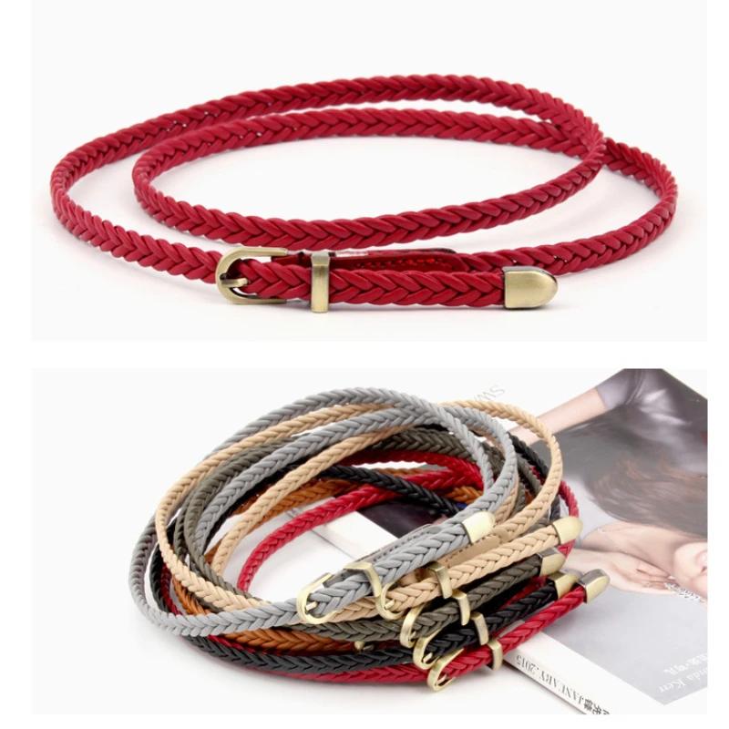 Women Belts New Retro braid PU Leather Metal Pin buckle Belt Girl Dress Jean Pants Waistband Belts Clothing Accessories 0.8X99cm