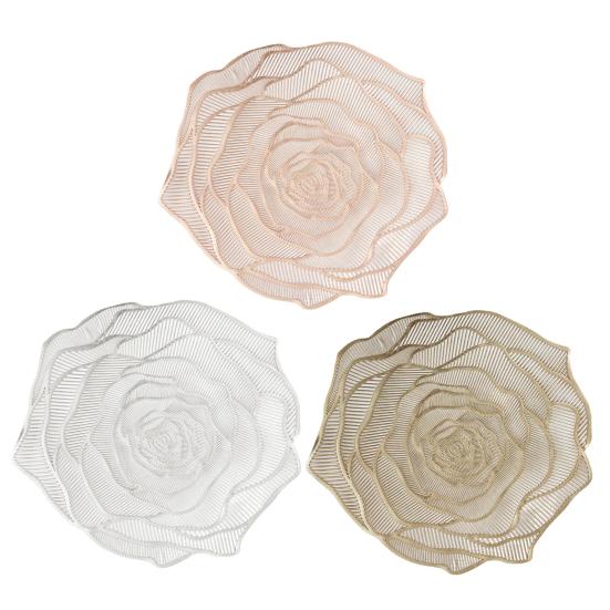 PVC Placemat Heat-Resistant Reusable Table Mat Hollow Rose Shape Insulation Pad for Dining Table Decoration