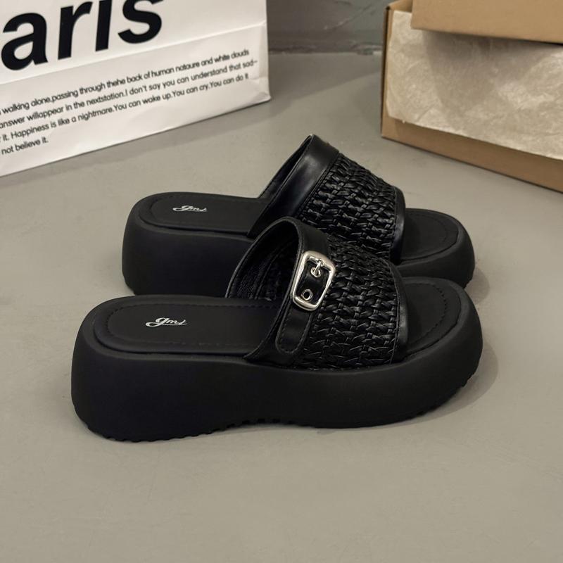 Summer Ladies Thick-soled Fashion Slippers Breathable Mesh Sponge Cake Base One Kick Women's Sandals Leisure Dress Women Shoes