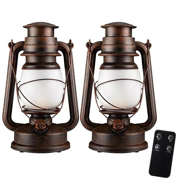 Vintage Camping Lantern Remote Control LED Flame Tent Light Battery Kerosene Lamp Outdoor Portable Lighting Ramadan Decoration